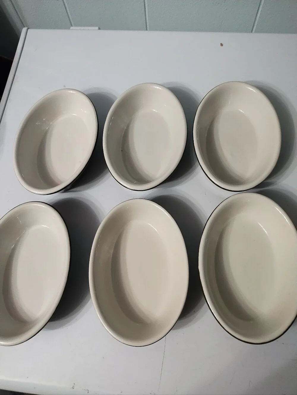 6-Vintage Oval Hall China Forest Green Ceramic Augratin/Baker Dishes